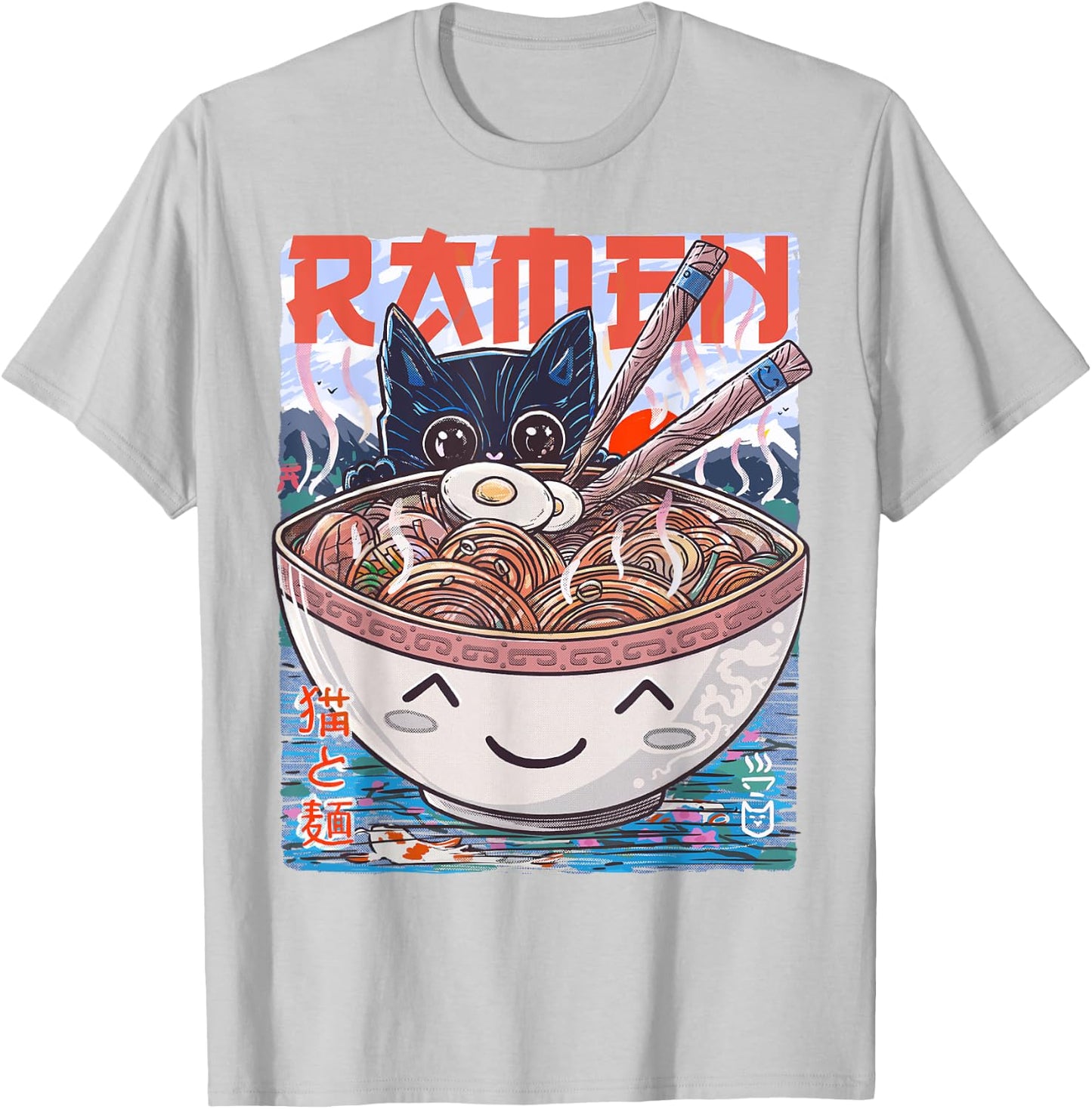 Ramen Noodles Anime Cat T-Shirt - T-Shirt | Ash