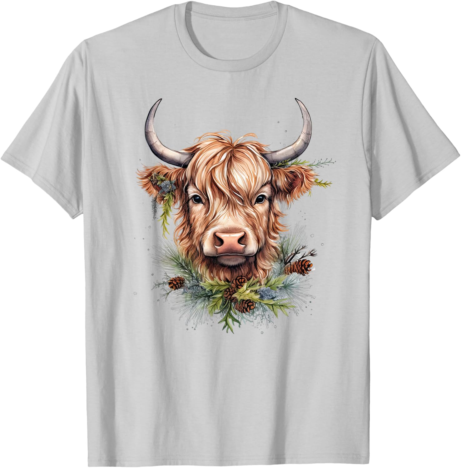 Scottish Highland Cow Cattle Hairy Cow Christmas Woman T-Shirt - T-Shirt | Ash