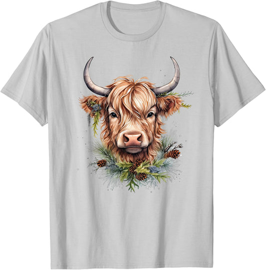 Scottish Highland Cow Cattle Hairy Cow Christmas Woman T-Shirt - T-Shirt | Ash