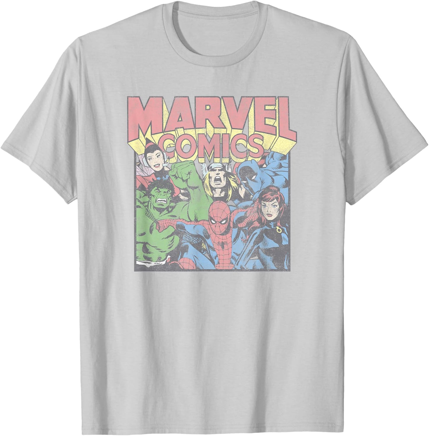 Marvel Avengers Comic Vintage Superheroes Group Shot T-Shirt - T-Shirt | Ash