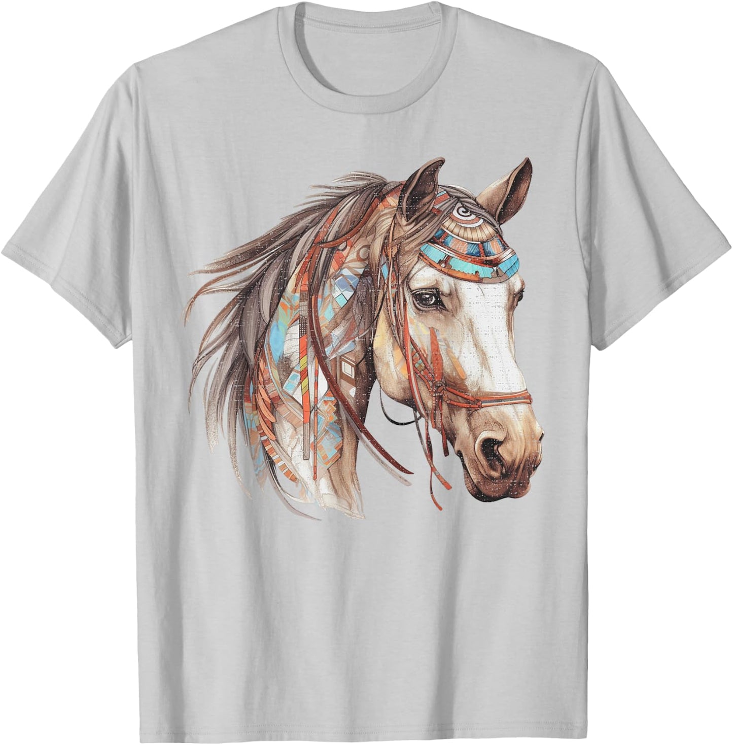 Horse Tribal Abstract Art Native American Geometric Horses T-Shirt - T-Shirt | Ash