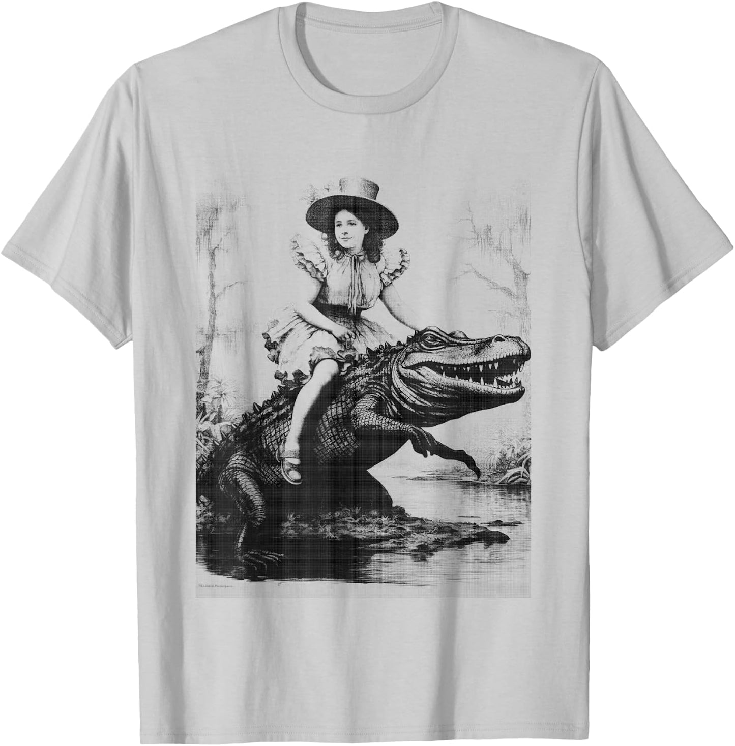 Girl Riding Alligator | Weird Funny Florida Crocodile Meme T-Shirt - T-Shirt | Ash