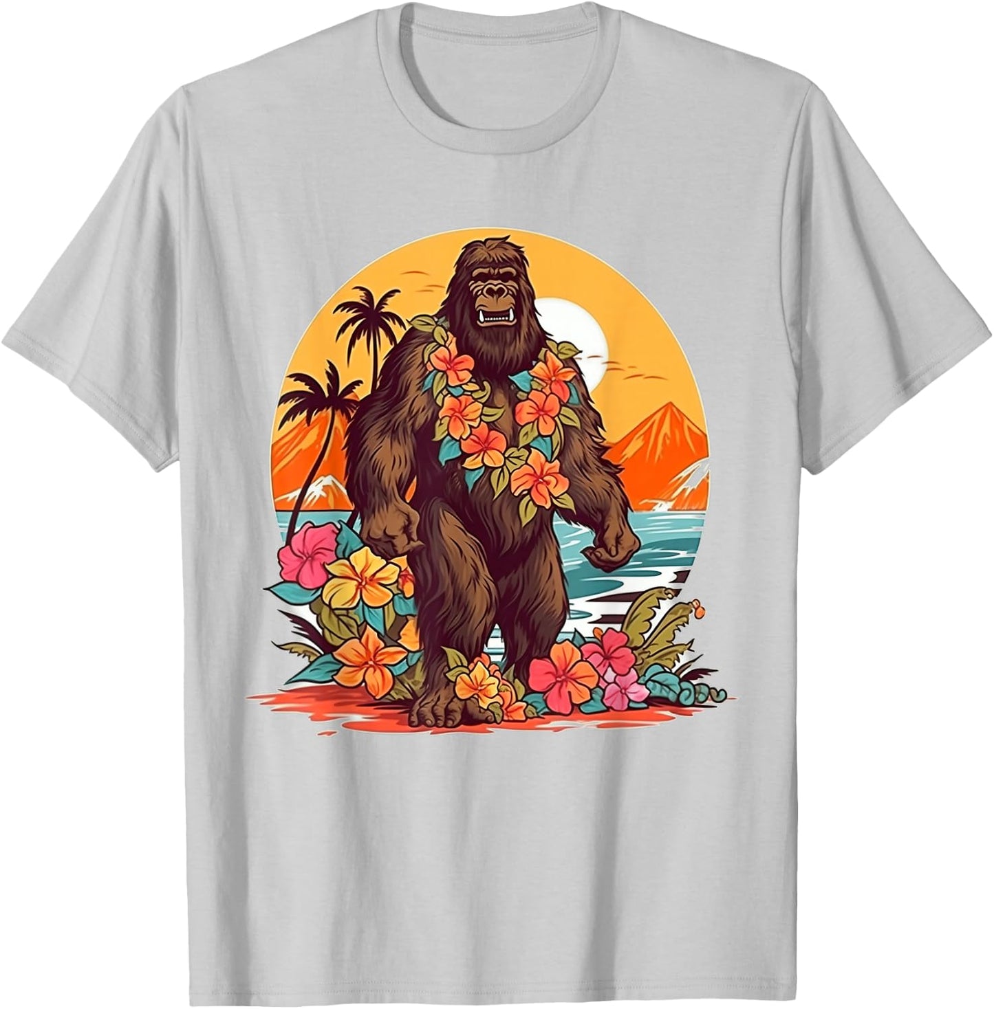Floral Beach Vacation Bigfoot T-Shirt - T-Shirt | Ash