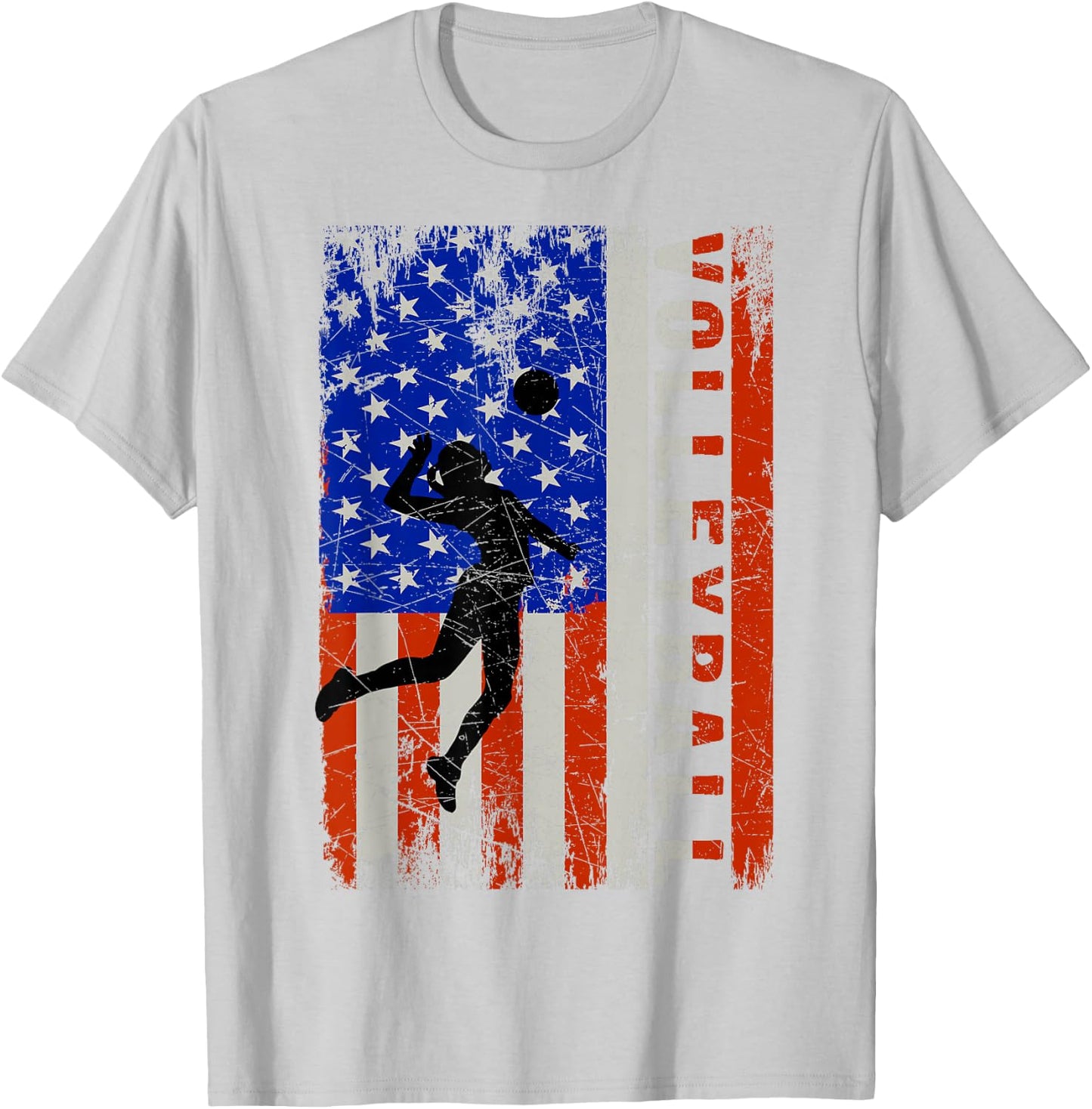 American Flag Volleyball-Shirt Girl Teen Women USA Patriotic T-Shirt - T-Shirt | Ash