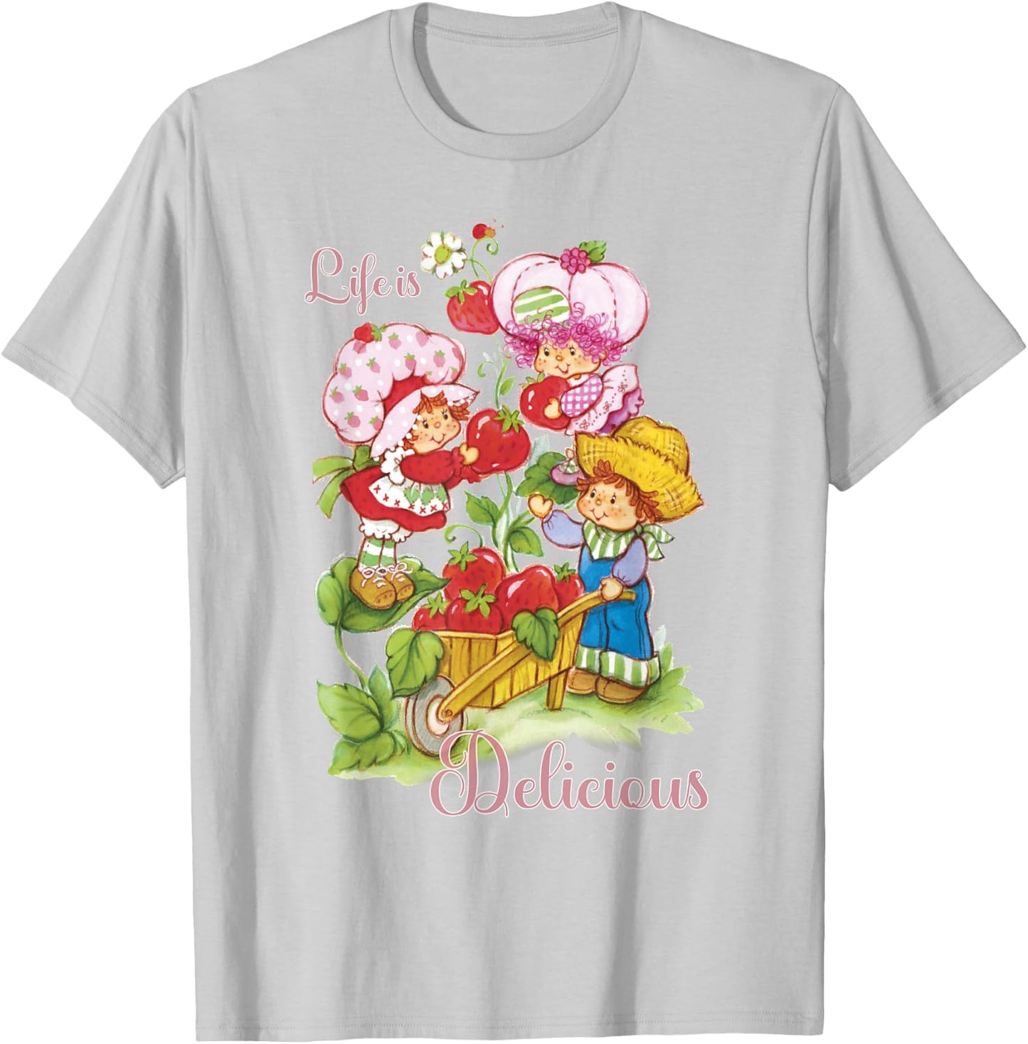 Strawberry Shortcake Group Life Is Delicious T-Shirt - T-Shirt | Ash
