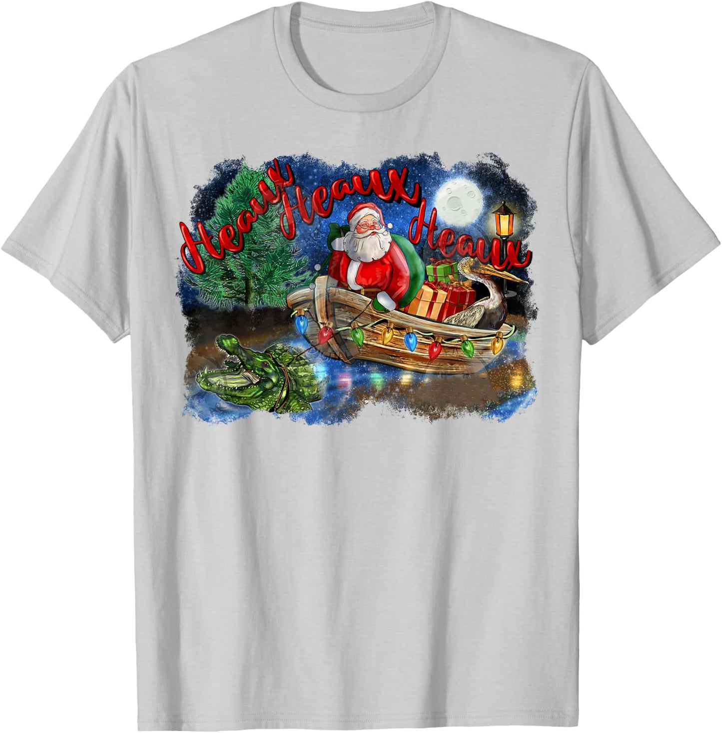 Santa Alligator Heaux Heaux Heaux Christmas Xmas Holiday T-Shirt - T-Shirt | Ash