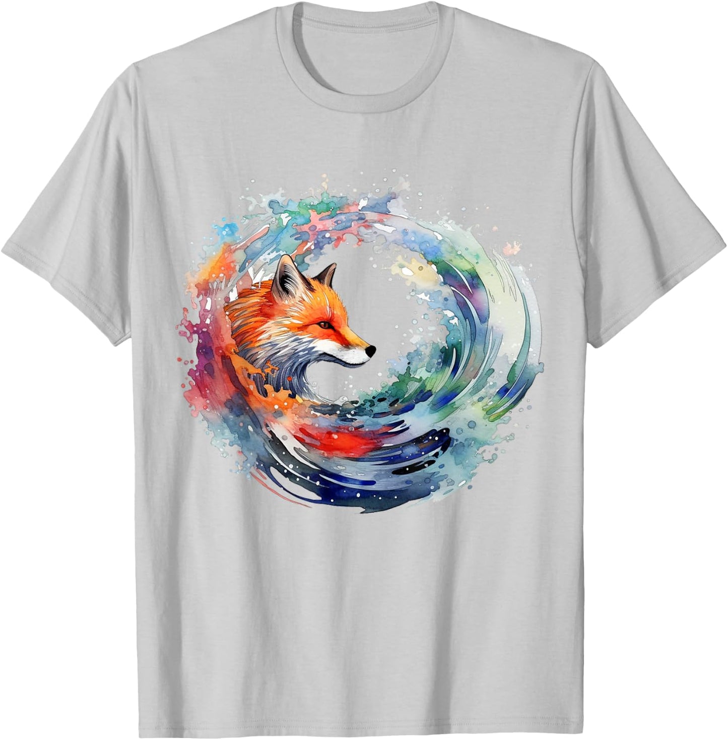 Fox Artwork | Wave Colorful Animal Motif Fox T-Shirt - T-Shirt | Ash