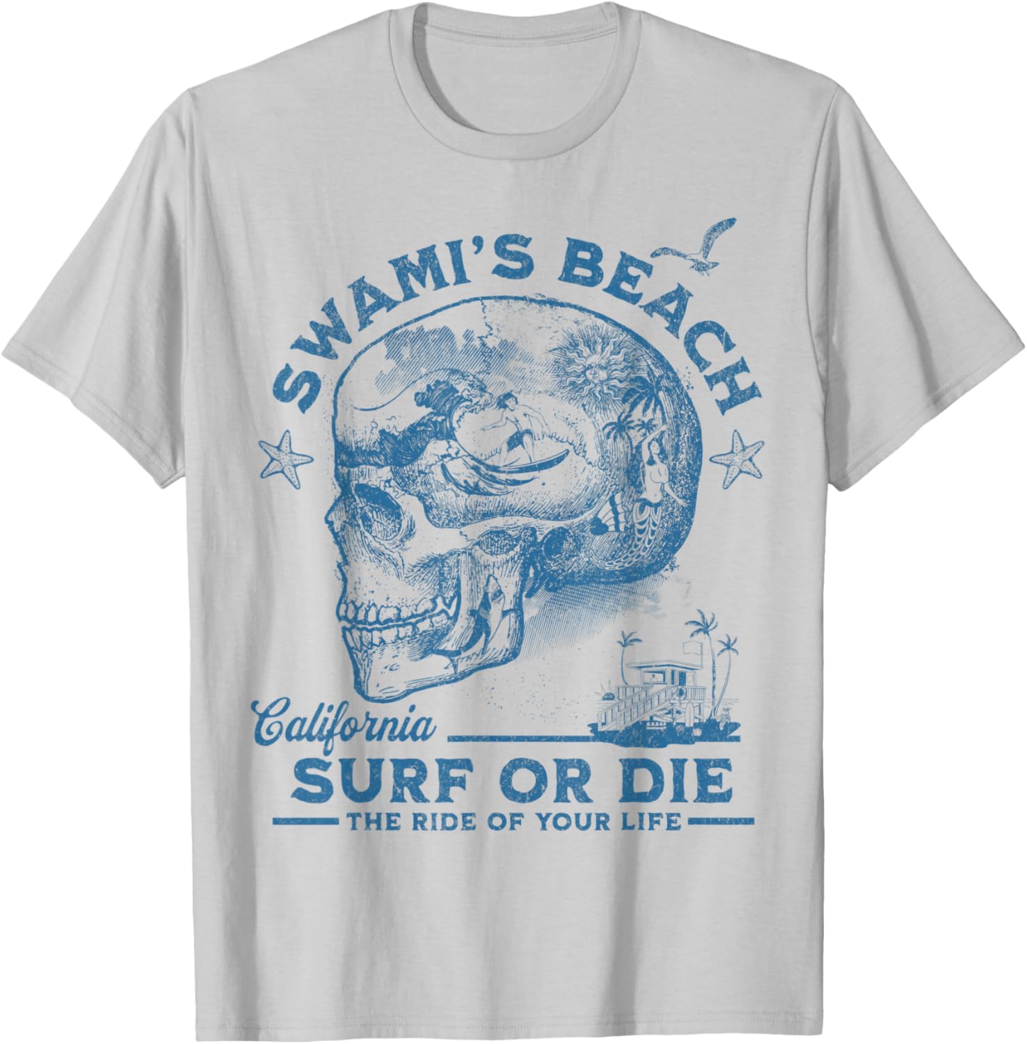 Swami's Beach Surfing Girl Pacific Ocean Surf Board Men Boy T-Shirt - T-Shirt | Ash