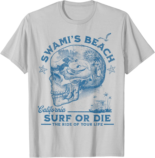 Swami's Beach Surfing Girl Pacific Ocean Surf Board Men Boy T-Shirt - T-Shirt | Ash