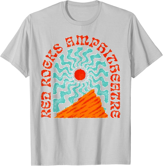 Best Music Venues Red Rocks Amphitheater Colorado Hippie - Adults - Blue - Short Sleeve - Cotton 100% - Small - Crew Collar - Modern - Retro T-Shirt - T-Shirt | Ash
