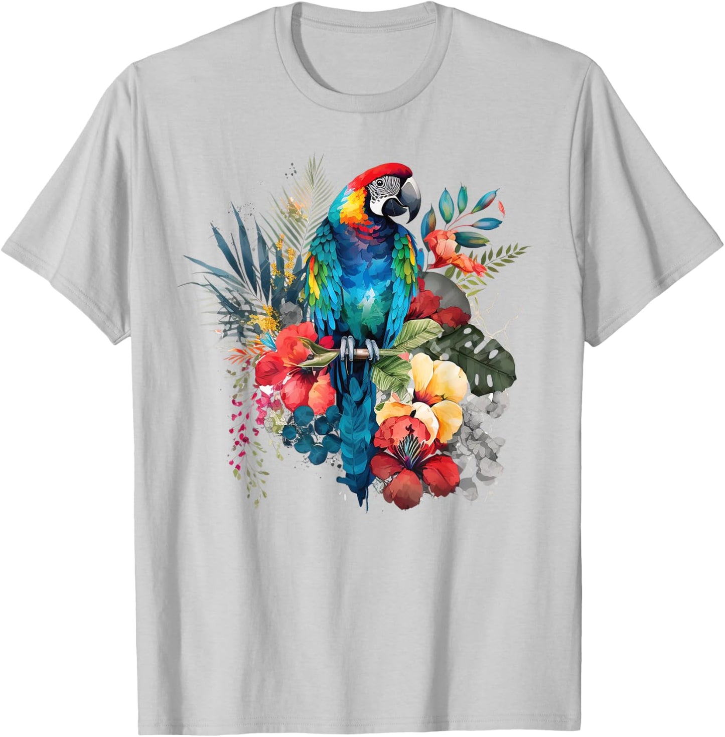 Parrot Tropical Bird Vacation Beach Vintage Flower Hawaiian Women Kids T-Shirt - T-Shirt | Ash
