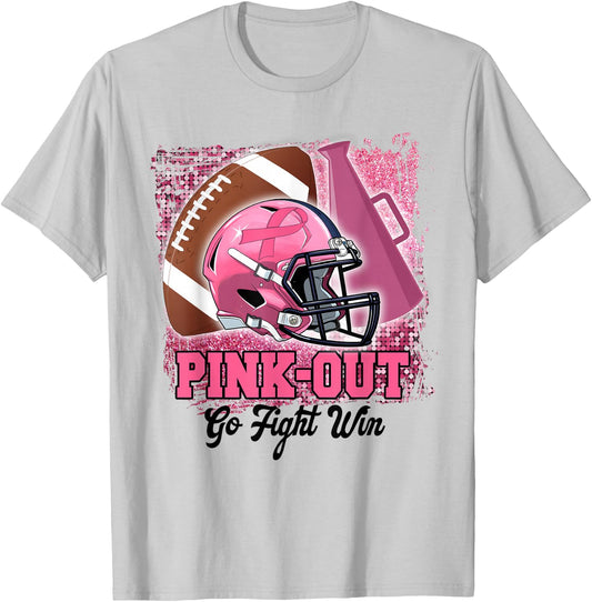 Pink Out Go Fight Win Football Cheer Band Mom Breast Cancer T-Shirt - T-Shirt | Ash