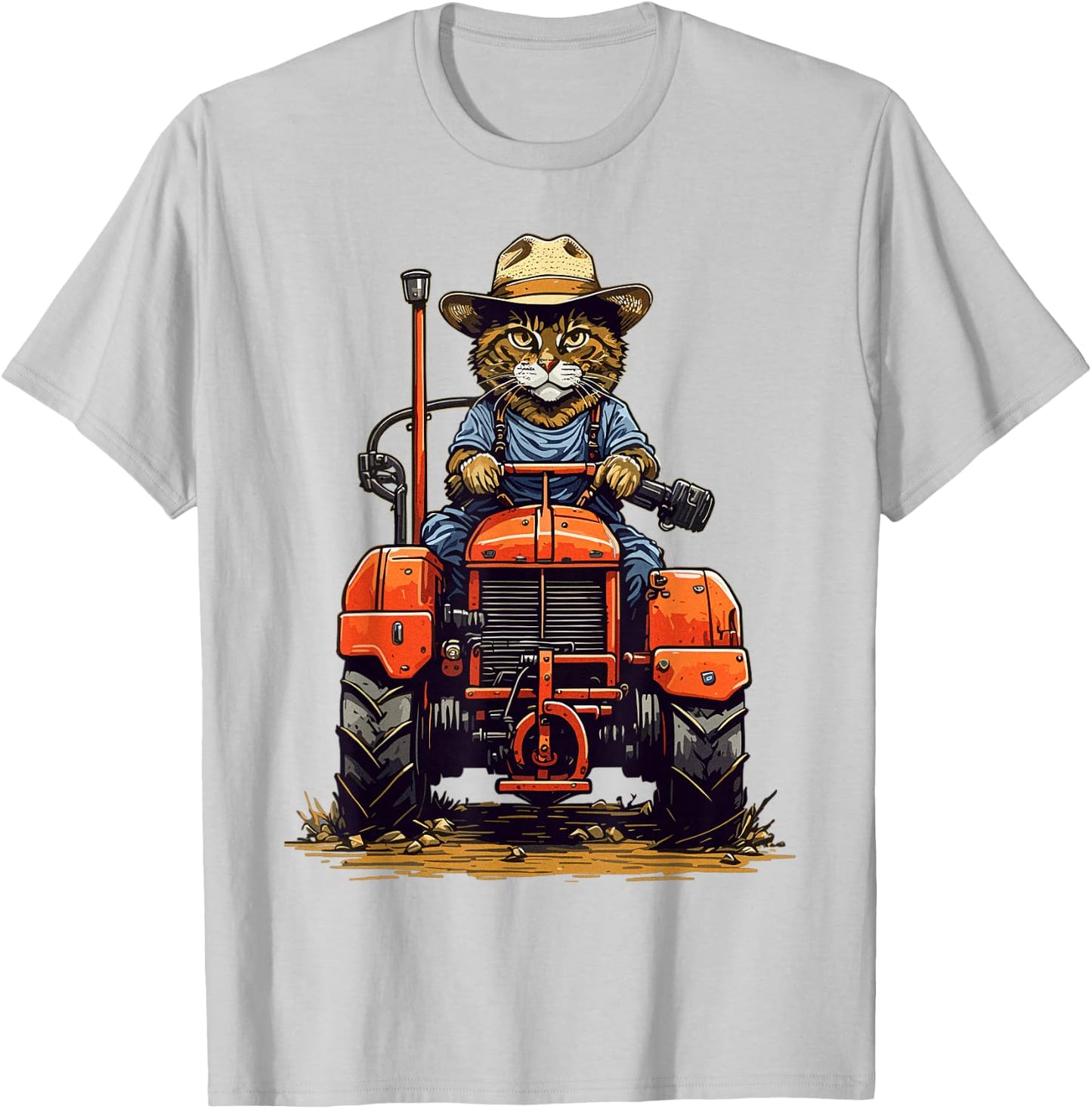 Funny Farm Tractor Lover Cat Farmer Life Cat Driving Tractor T-Shirt - T-Shirt | Ash