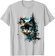 Cat Blue Eyes Cat Motif Art Forest Animal Cat T-Shirt - T-Shirt | Ash