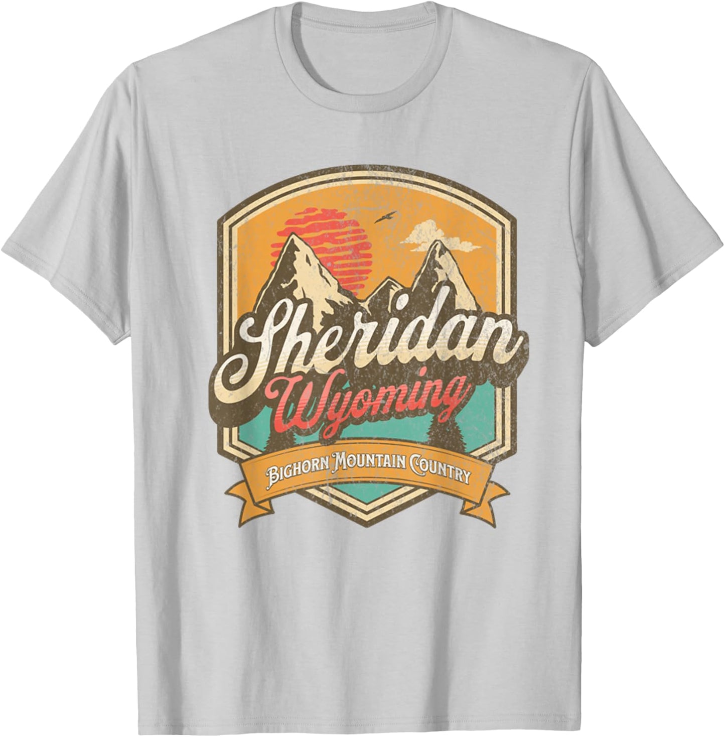 Sheridan, Wyoming Bighorn Mountain Country Logo Emblem T-Shirt - T-Shirt | Ash