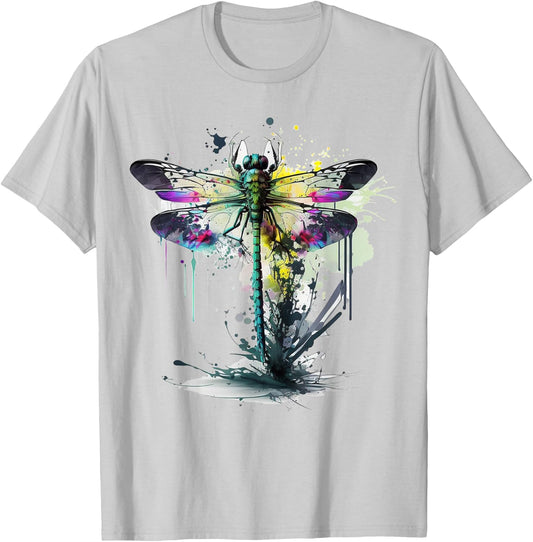Dragonfly Animal Art Colourful Abstract Dragonfly T-Shirt - T-Shirt | Ash