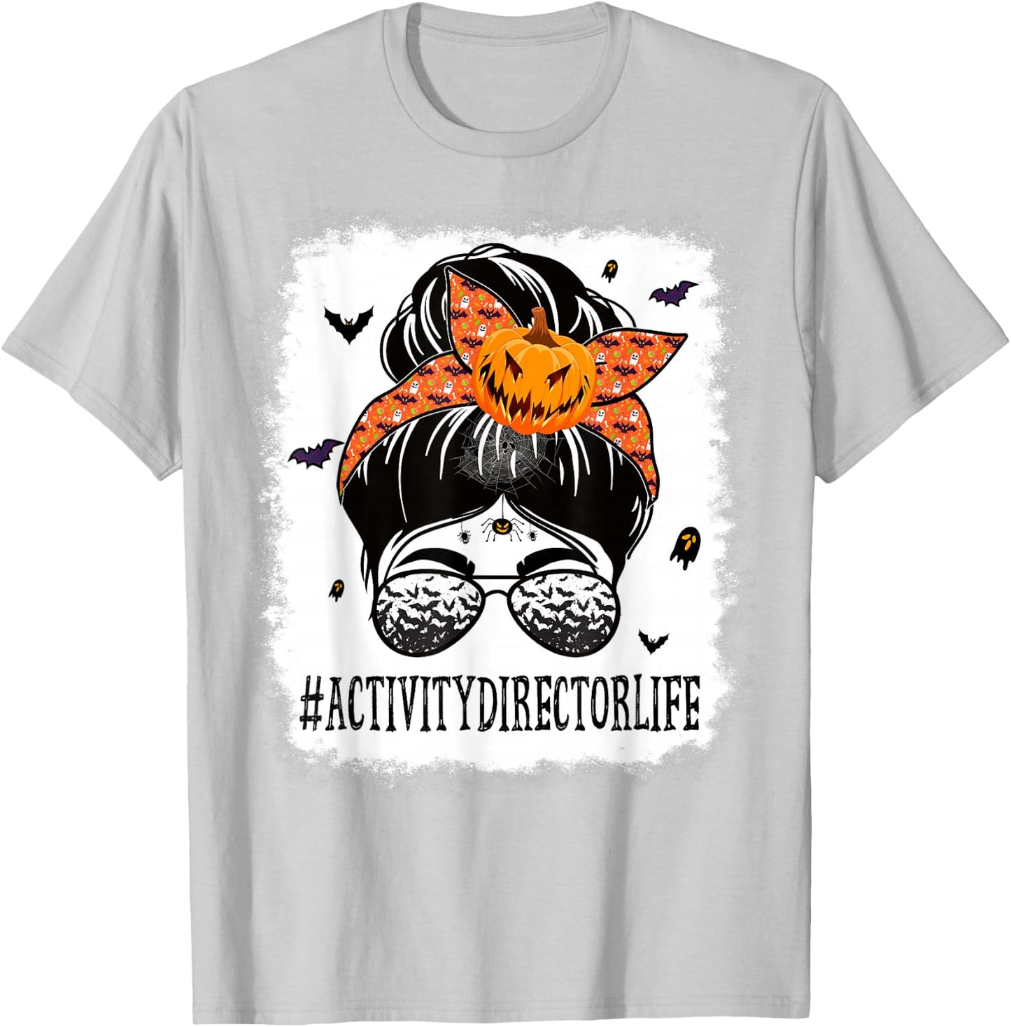 Activity Director Messy Bun Spooky Pumpkin Halloween Costume T-Shirt - T-Shirt | Ash