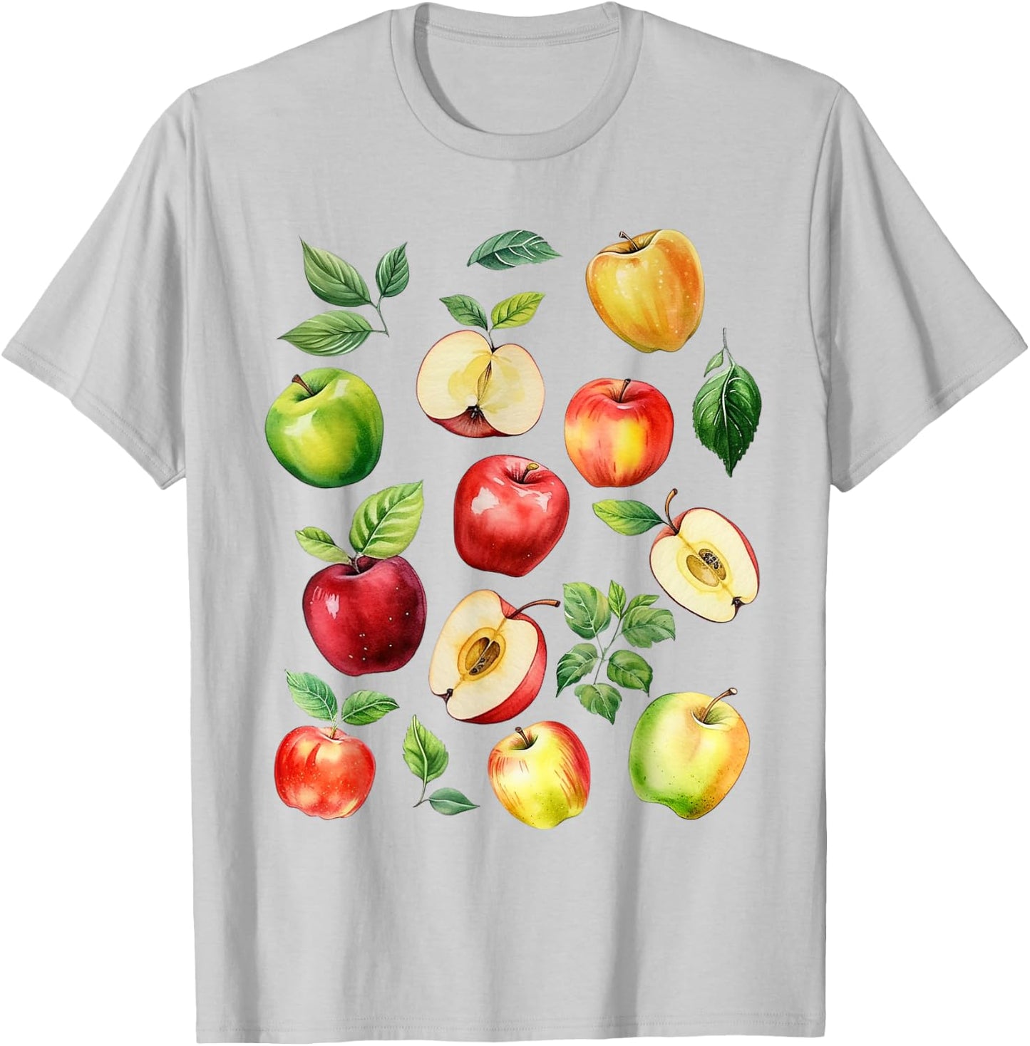 Apple Picking Farmer Apple Varieties Watercolor Farm Fresh T-Shirt - T-Shirt | Ash