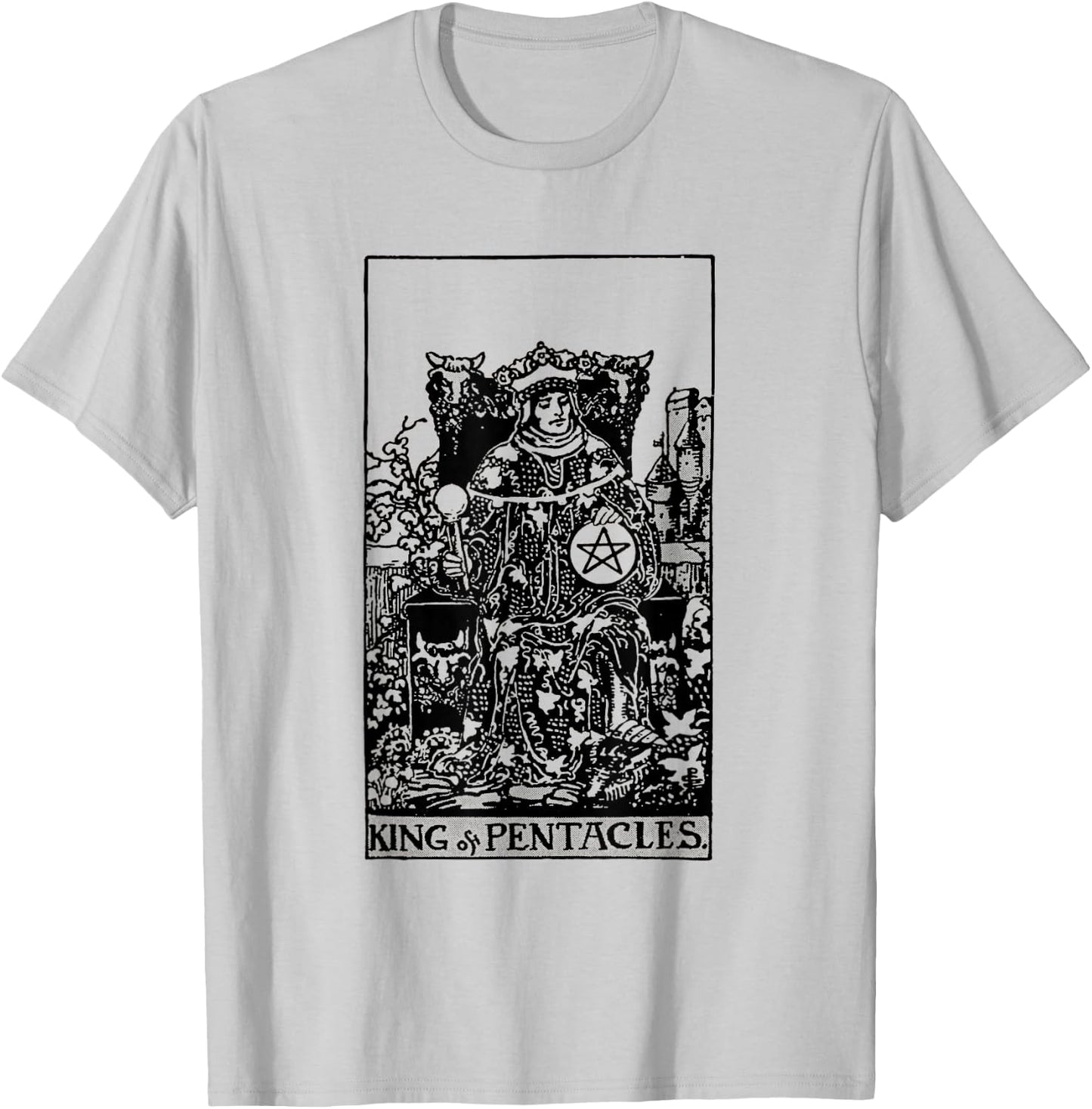 Vintage Tarot Card the Suit of Pentacles King T-Shirt - T-Shirt | Ash