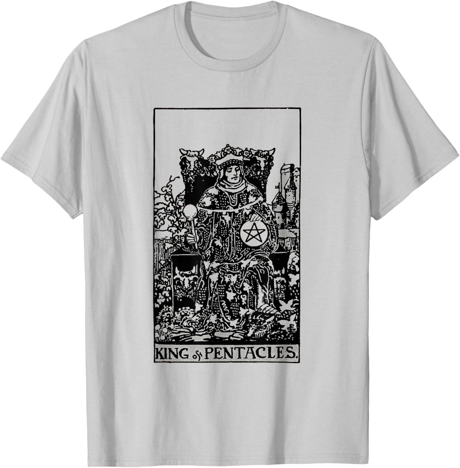 Vintage Tarot Card the Suit of Pentacles King T-Shirt - T-Shirt | Ash