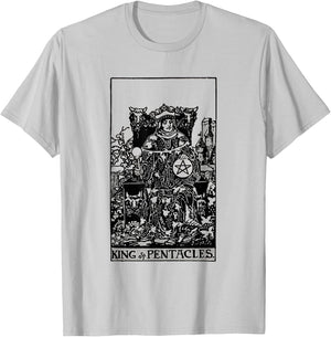 Vintage Tarot Card the Suit of Pentacles King T-Shirt - T-Shirt | Ash