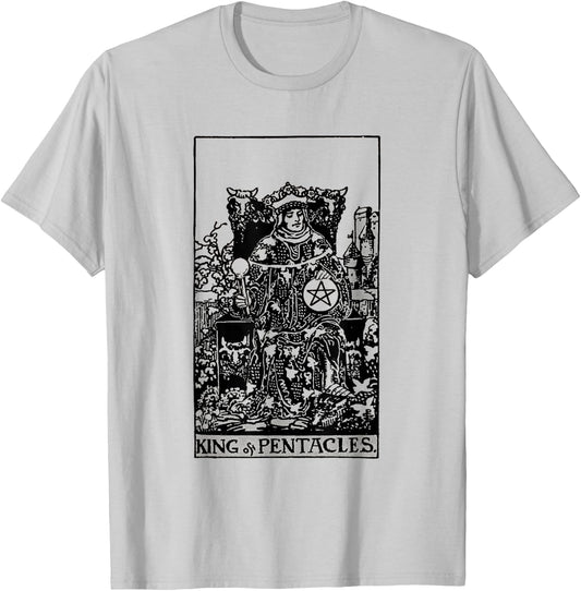 Vintage Tarot Card the Suit of Pentacles King T-Shirt - T-Shirt | Ash