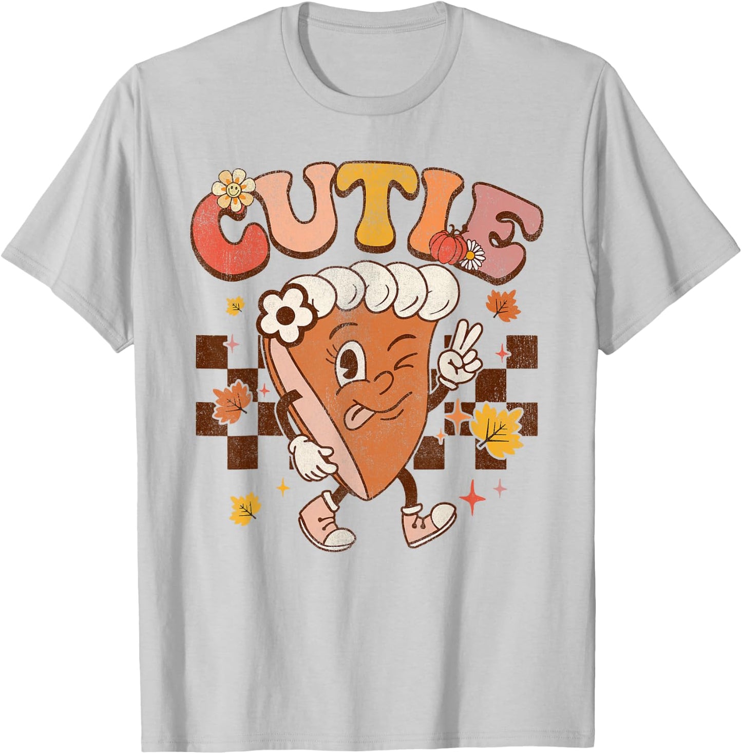 Groovy Retro Pumpkin Pie Cutie Thanksgiving Pie Dinner T-Shirt - T-Shirt | Ash