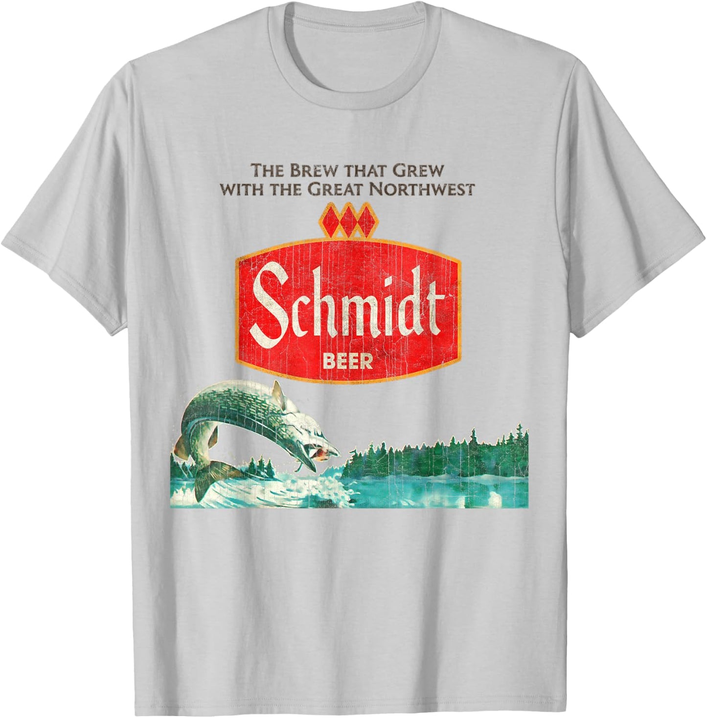 Vintage Schmidt Beer Retro Defunct Fishing Nature Scene T-Shirt - T-Shirt | Ash