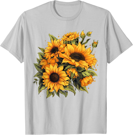 Yellow Sunflowers Cute summer flowers Floral Positivity Women Girls Kids T-Shirt - T-Shirt | Ash
