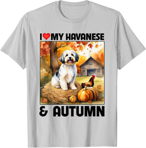 I Love My Havanese and Autumn Fall Leaves Pumpkin Havapoo T-Shirt - T-Shirt | Ash
