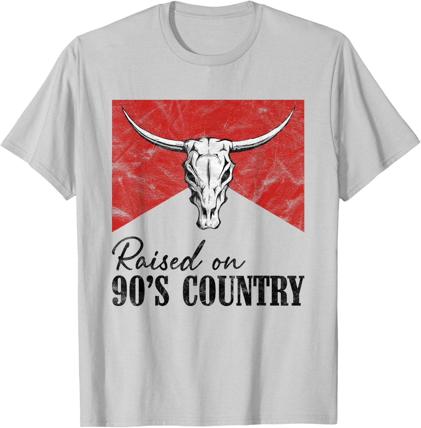 Vintage Western Bull Skull Raised On 90's Country Music T-Shirt - T-Shirt | Ash