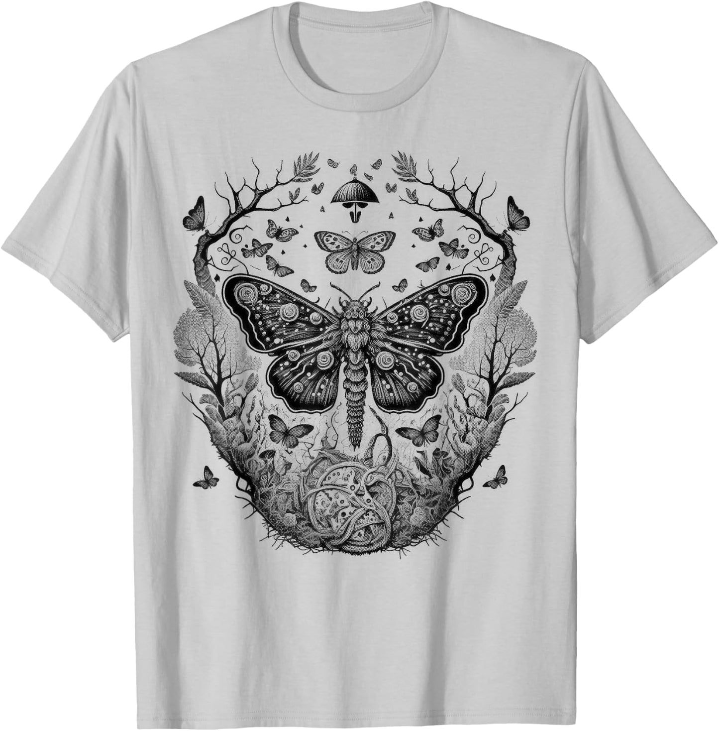 Cute Fairycore Floral Moth Aesthetic Girls Women Graphic T-Shirt - T-Shirt | Ash