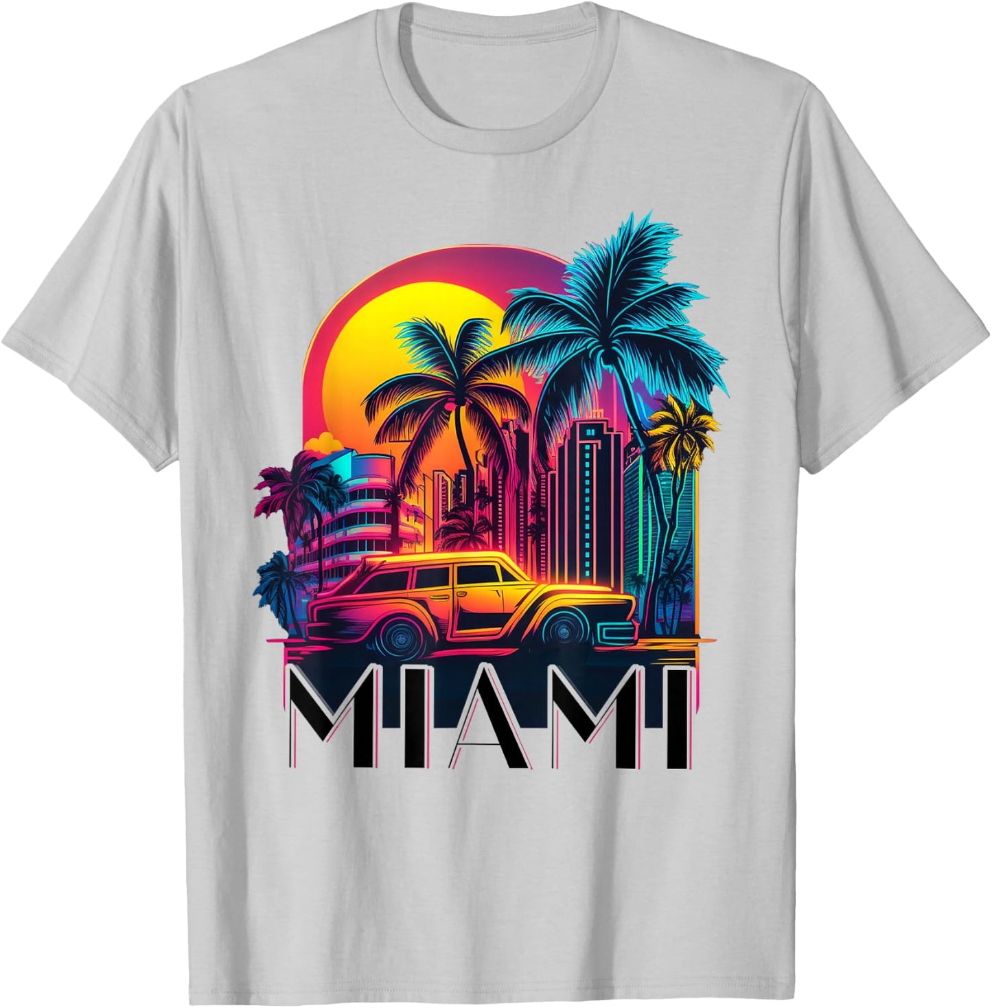 Miami Men Florida Vibrant Colorful Miami Souvenir T-Shirt - T-Shirt | Ash