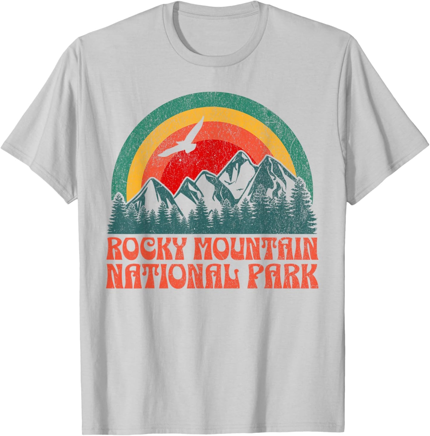 Rocky Mountain National Park Colorado USA Outdoor Women's Retro Yellow Modern Short Sleeve , Small T-Shirt - T-Shirt | Ash