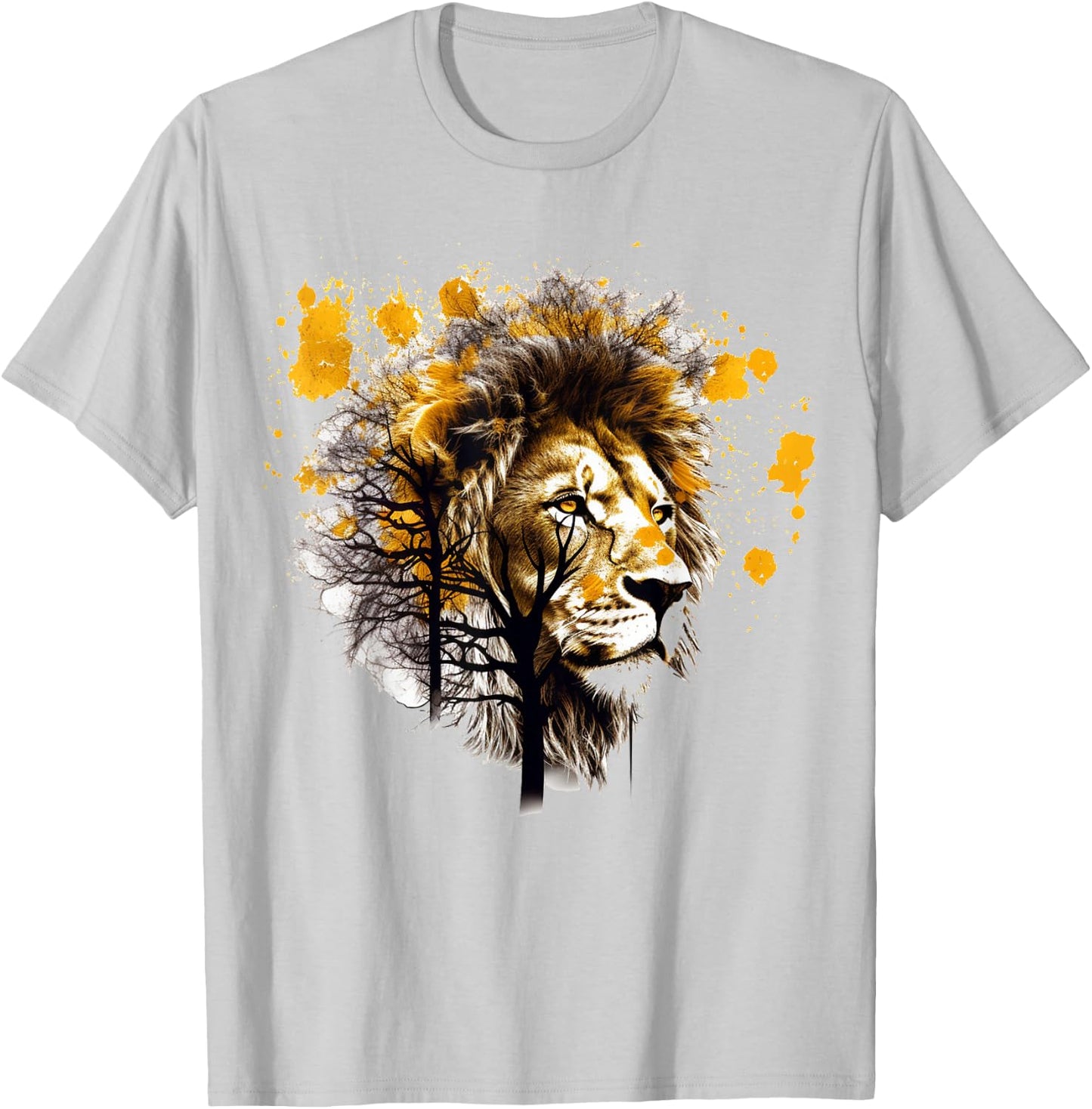 Lion Artwork Tree Colourful Animal Motif Lion T-Shirt - T-Shirt | Ash