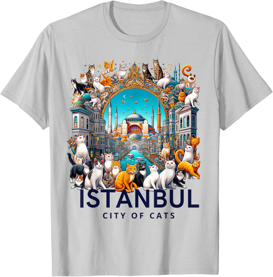 City of Cats, Istanbul - Turkish Art T-Shirt - T-Shirt | Ash