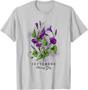 Birth Month Flowers September Morning Glory Women Girls T-Shirt - T-Shirt | Ash