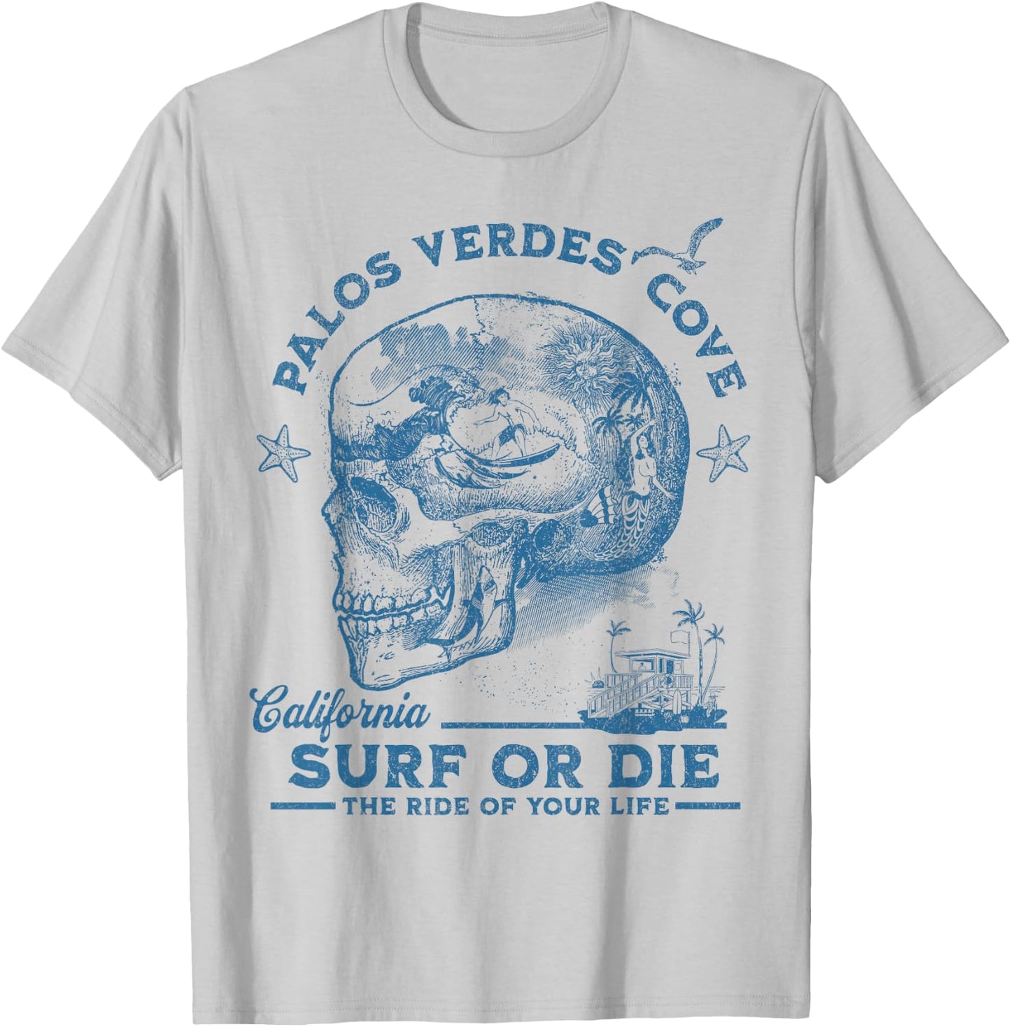 Palos Verdes Beach Surfing Girl Pacific Ocean Surf Board Men T-Shirt - T-Shirt | Ash