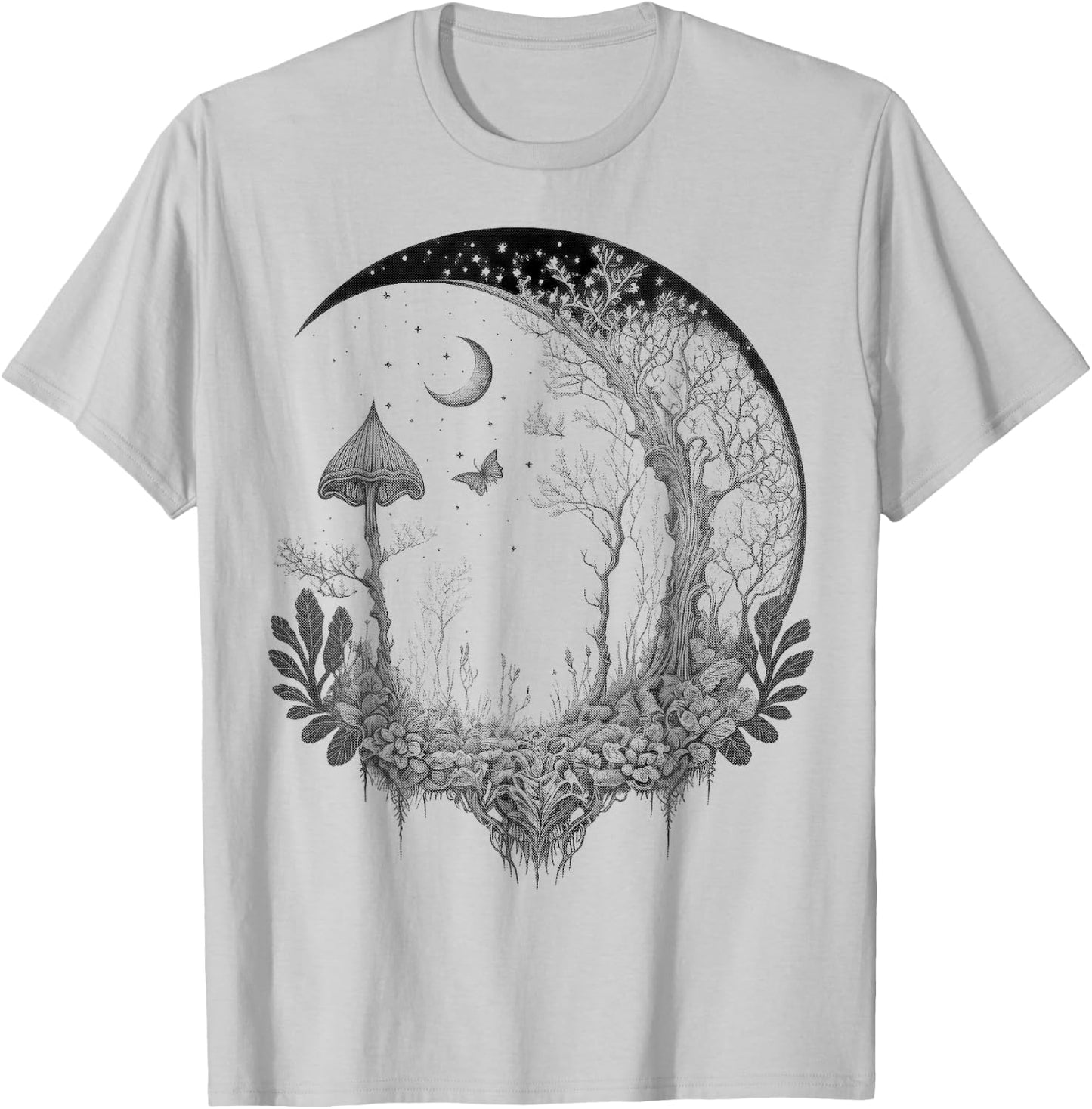 Cute Fairycore Floral Moon Aesthetic Girls Women Graphic T-Shirt - T-Shirt | Ash