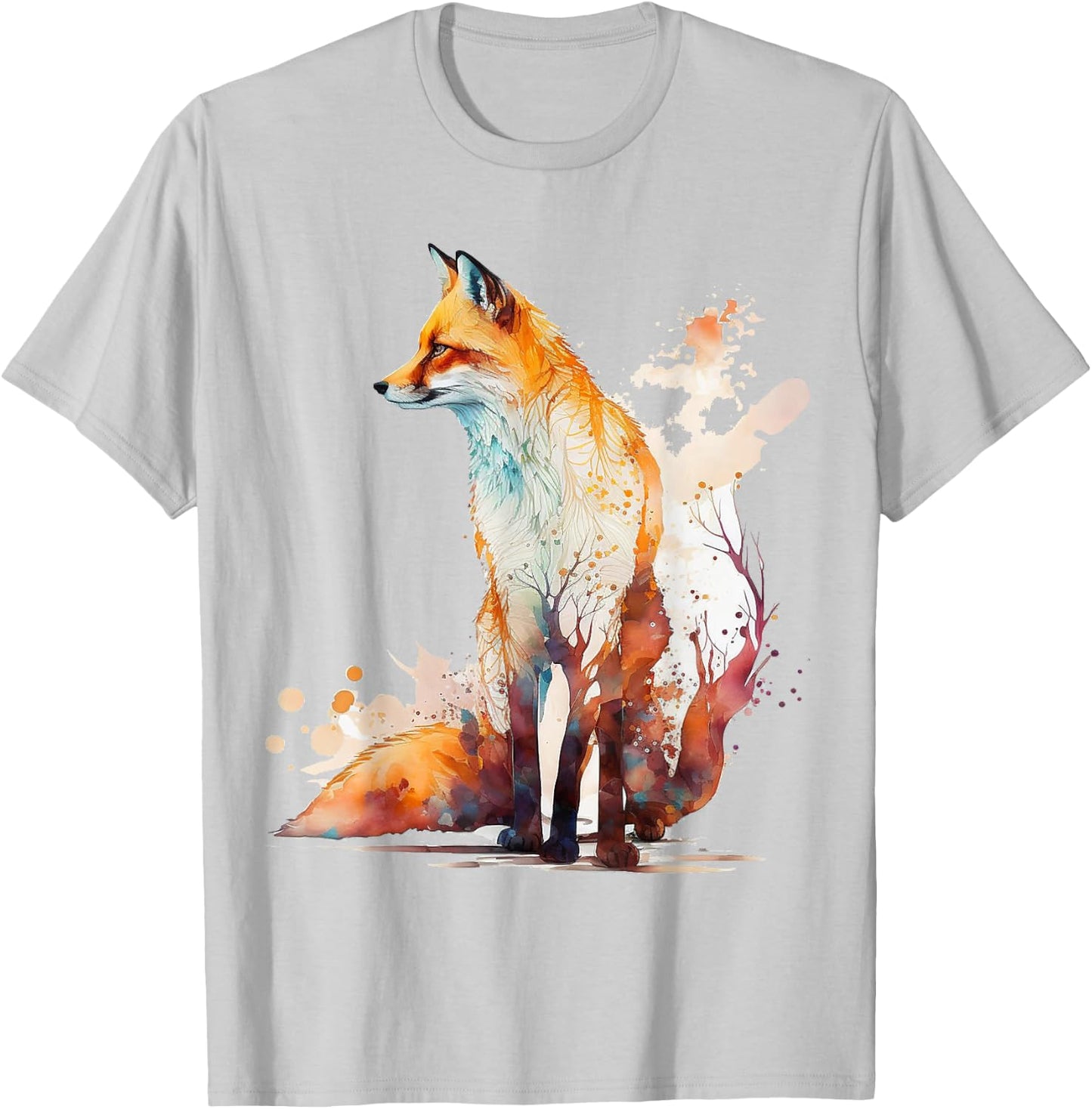 Fox Art Animal Lover Motif Animal Artwork Fox T-Shirt - T-Shirt | Ash
