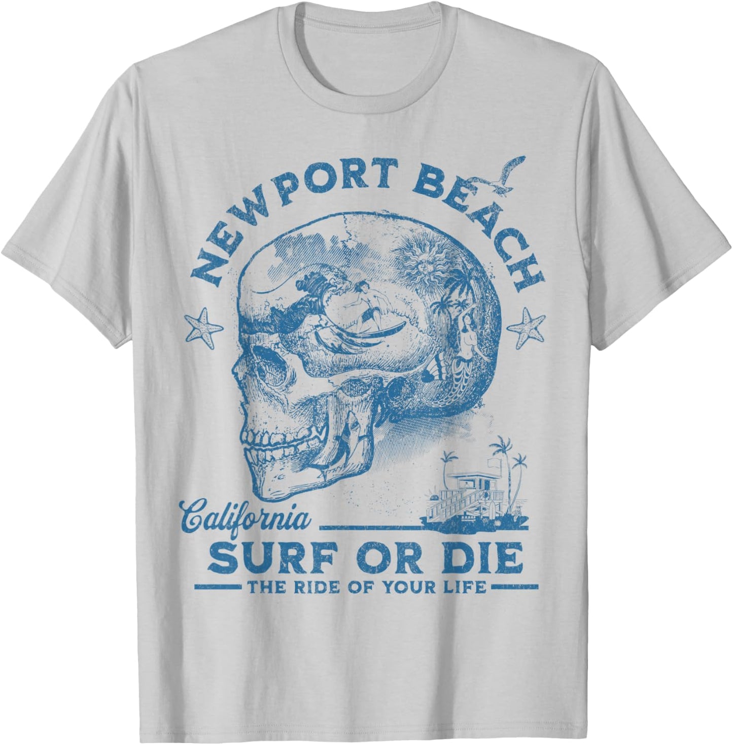 Newport Beach Surfing Girl Pacific Ocean Surf Board Men Boy T-Shirt - T-Shirt | Ash