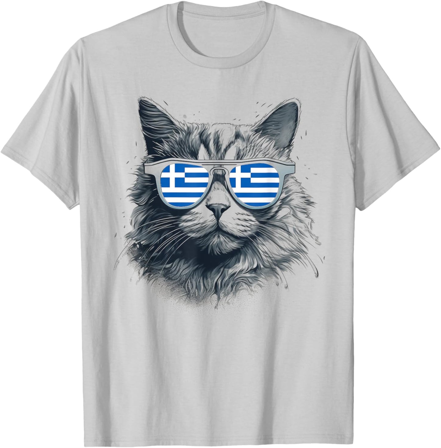 Greek Greece Flag Cat Sunglasses Family Country Funny Men Women Kids T-Shirt - T-Shirt | Ash