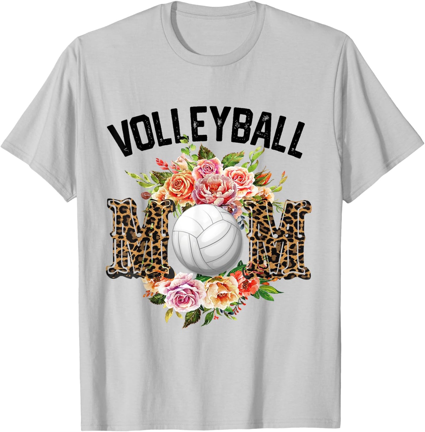 Volleyball Mom Floral Flowers Volleyball Mothers Day 2024 T-Shirt - T-Shirt | Ash