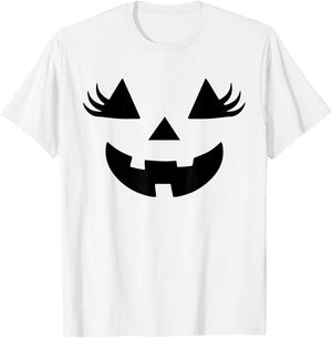 Jack O Lantern Face Pumpkin Eyelashes Halloween Women Girls T-Shirt - T-Shirt | White
