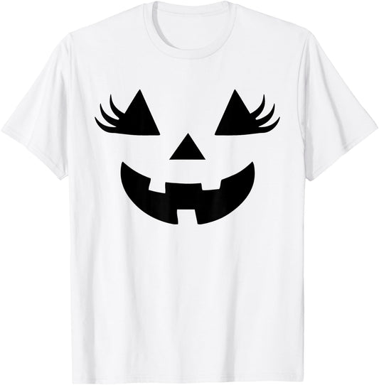 Jack O Lantern Face Pumpkin Eyelashes Halloween Women Girls T-Shirt - T-Shirt | White