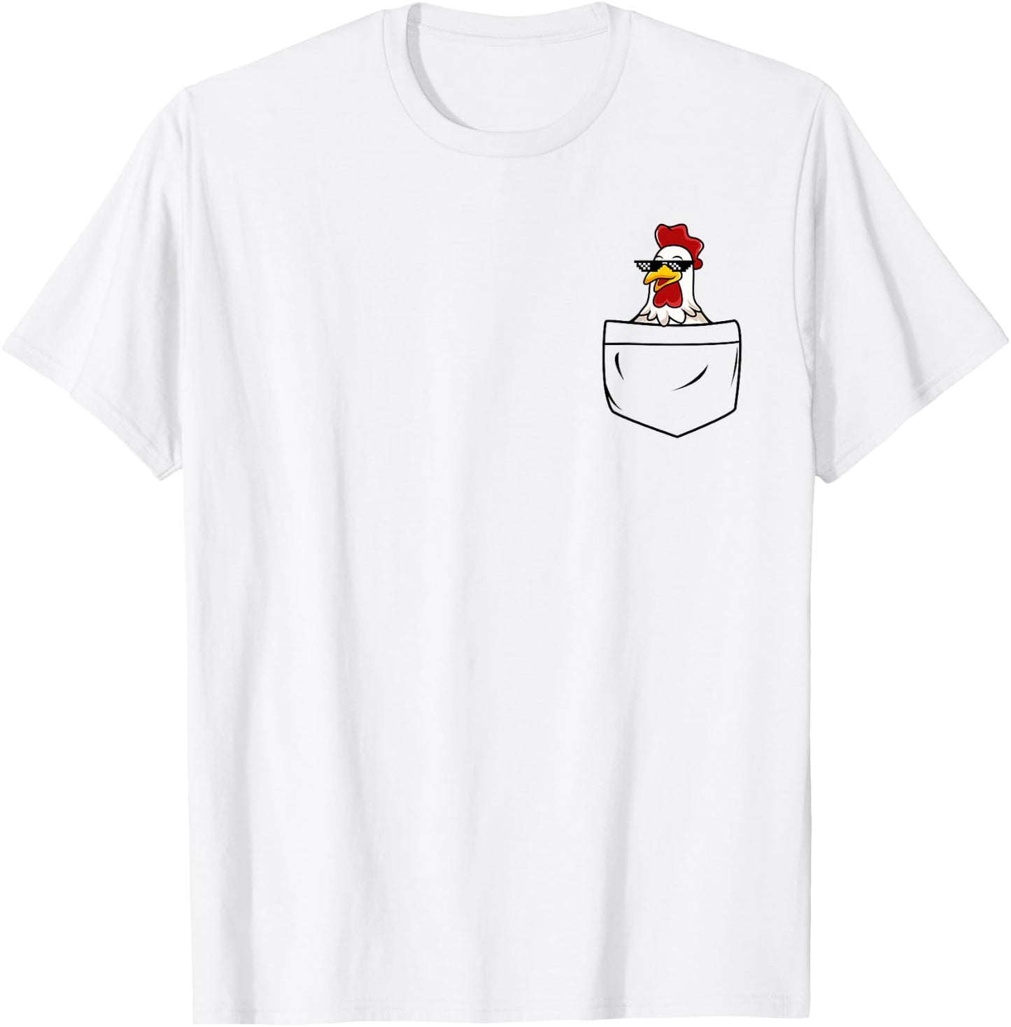 Cool Chicken Hen Rooster in Pocket with Meme Sunglasses T-Shirt - T-Shirt | White