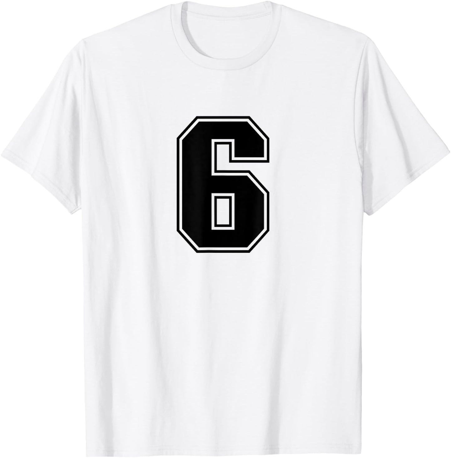 Number #6 Black Sports Fan Jersey Number T-Shirt - T-Shirt | White