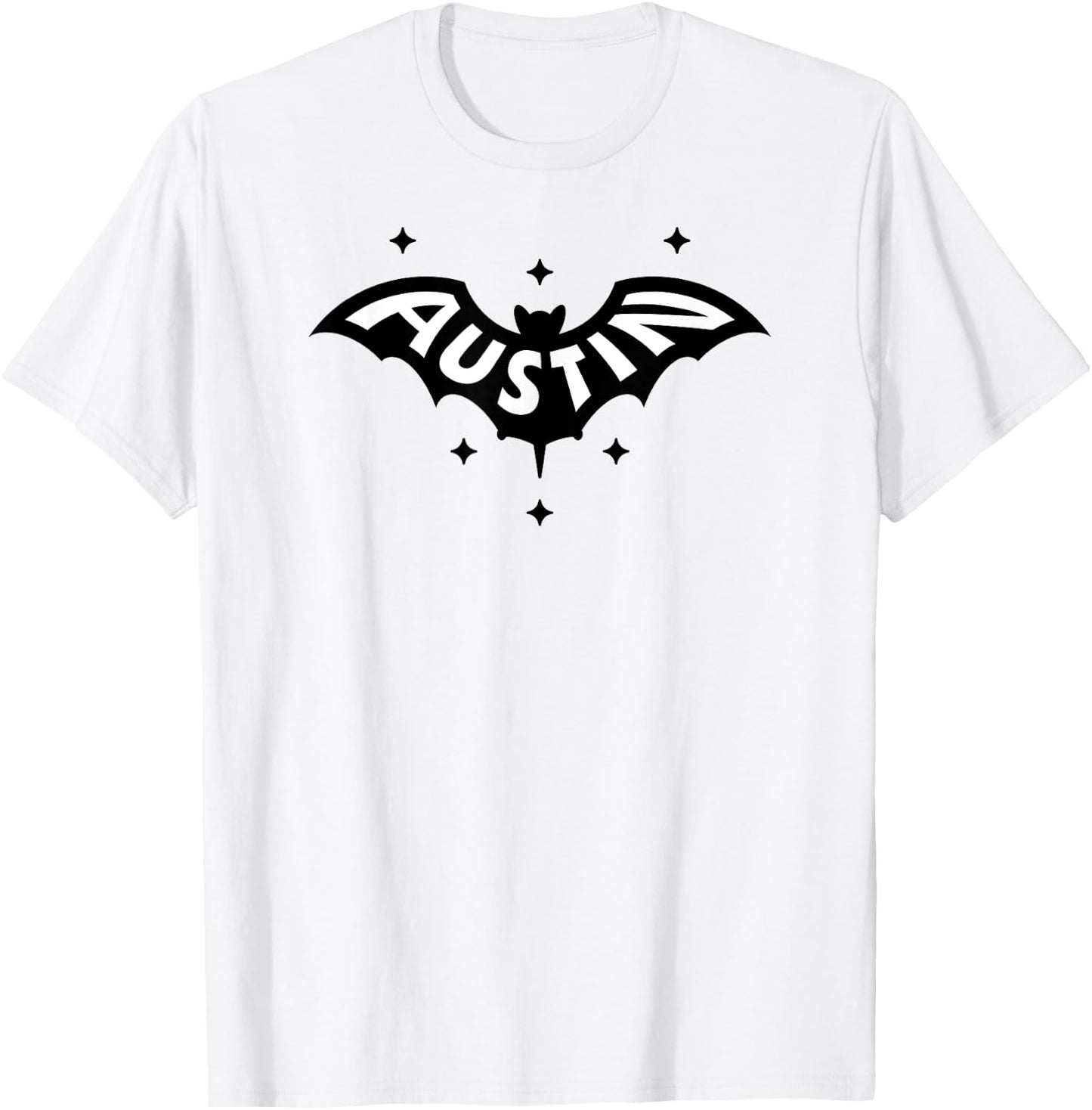 AUSTIN BAT - Austin TX Bat Logo W. Stars Two Tone Design T-Shirt - T-Shirt | White