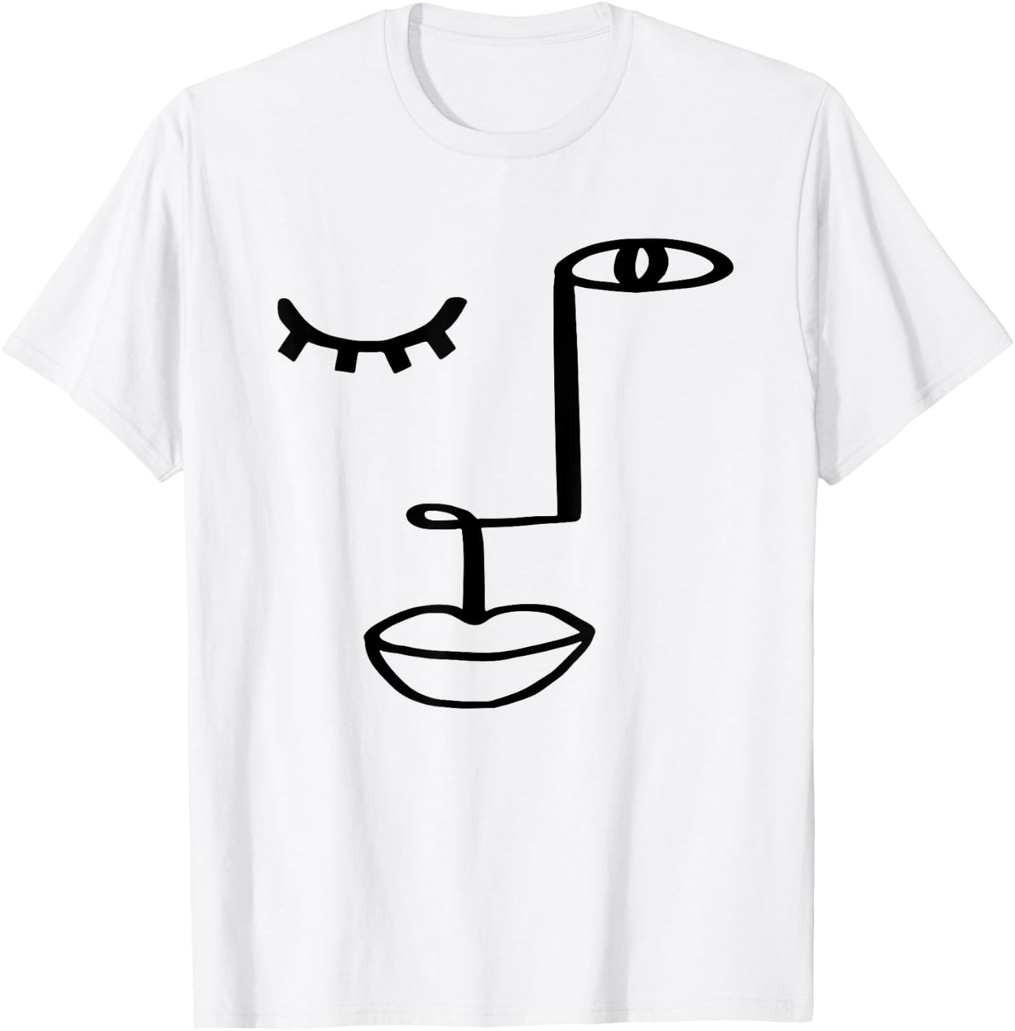 Aesthetic One Line Abstract Fashion Face Minimalist Artsy T-Shirt - T-Shirt | White