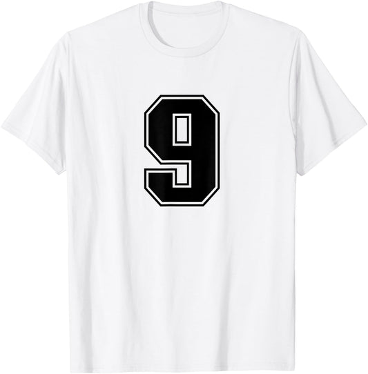 Number #9 Black Sports Fan Jersey Number T-Shirt - T-Shirt | White